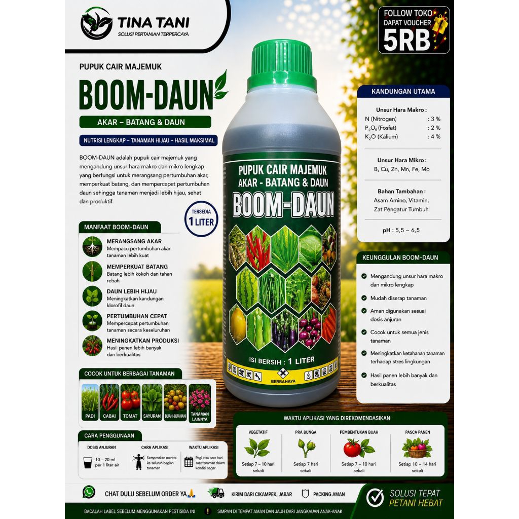 BOOM DAUN 1 Liter | Pupuk Cair Majemuk NPK Mikro Asam Amino Penyubur Akar Batang Daun