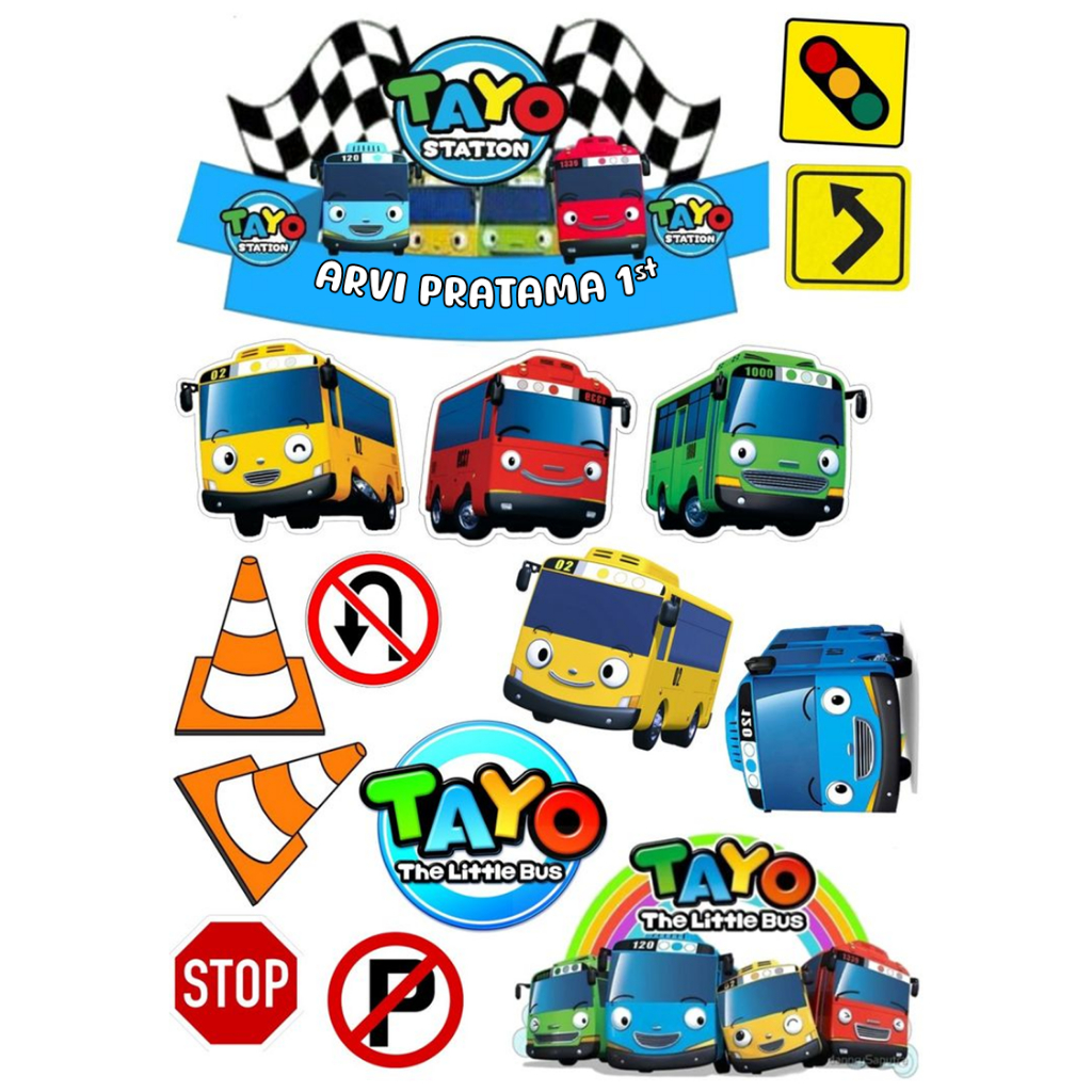 Topper Tayo / Hiasan Cake Tayo Custom Nama / Topper Murah Ekonomis / Cake Topper Tayo Birthday
