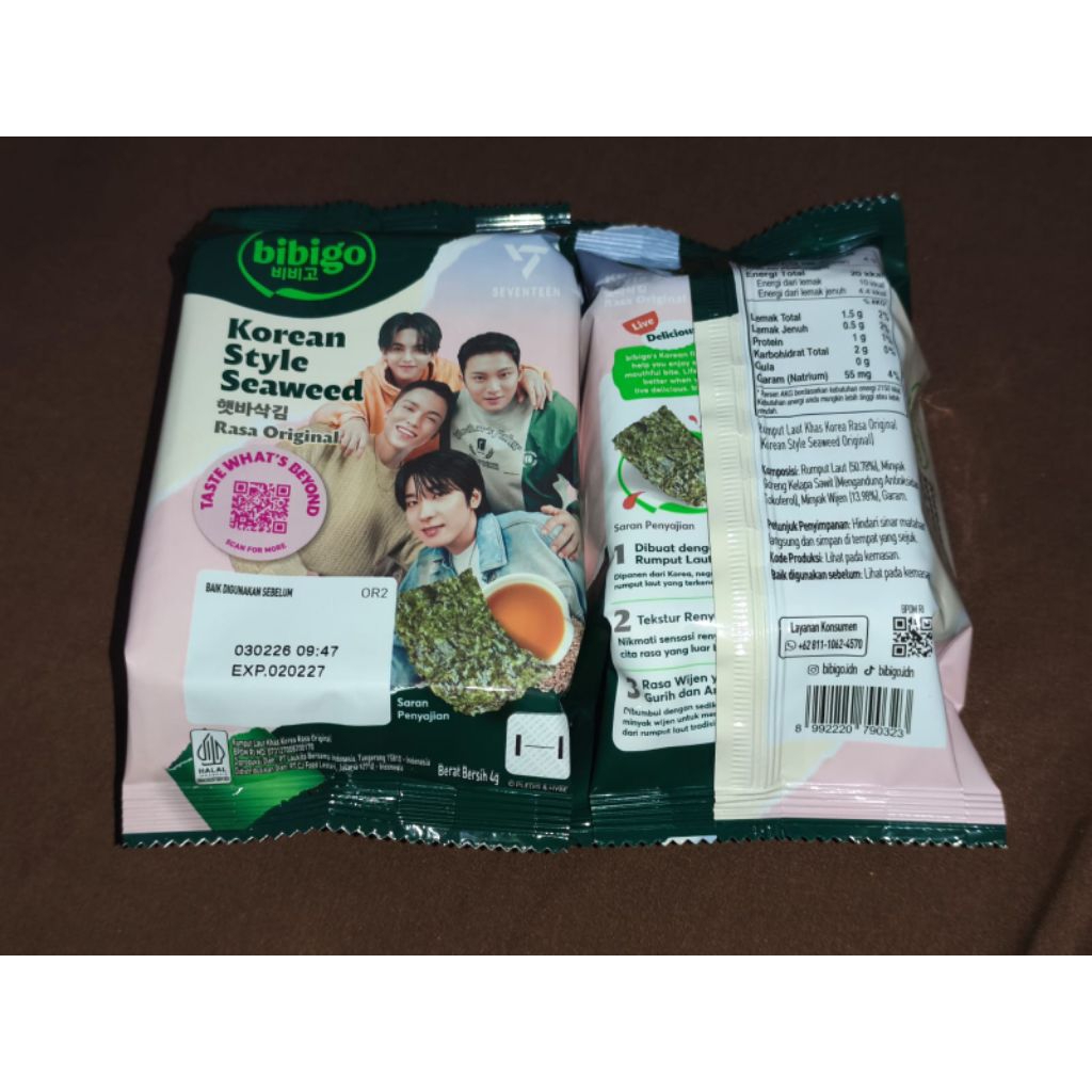 BIBIGO SEAWEED (KOREAN STYLE SEAWEED) RASA ORIGINAL UKURAN 4GRAM HALAL