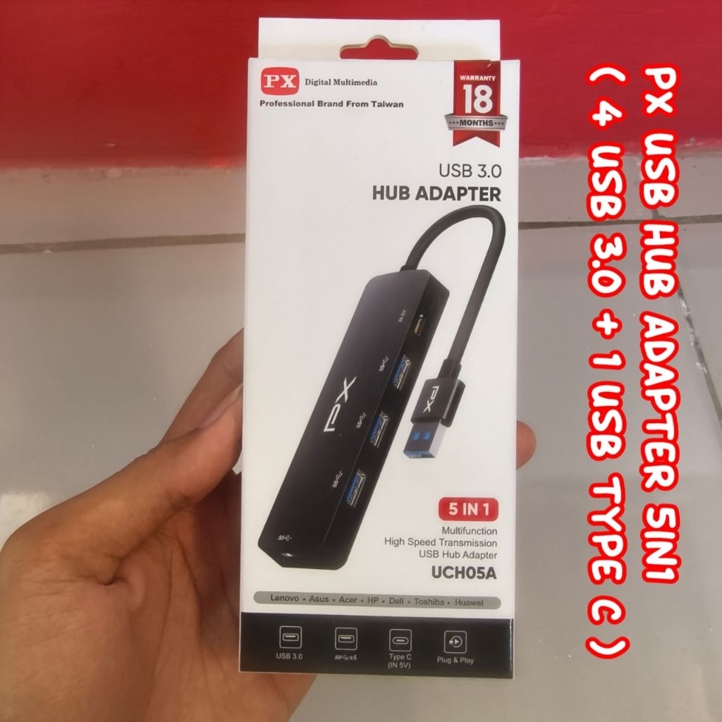 PX USB Hub Adapter 4x USB 3.0 1x Type C Plug & Play