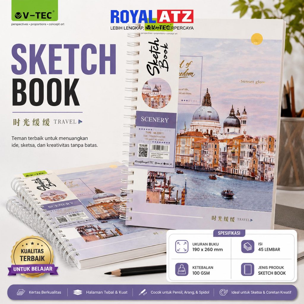 V-Tec Sketch Book 190x260mm 45 Lembar 100 GSM Buku Gambar Sketsa Drawing Pad