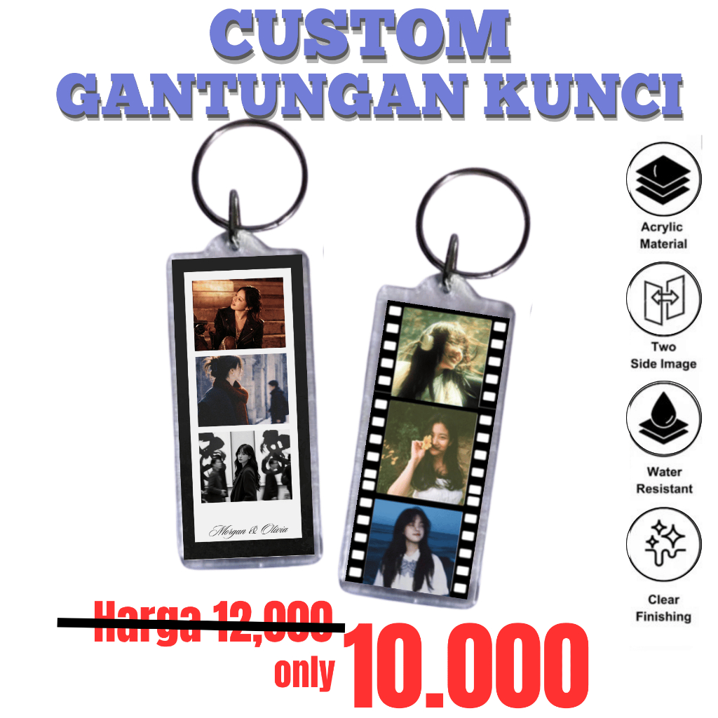 Gantungan Kunci Custom 3 Foto Hologram | Lucu | Aesthetic Foto Sendiri Pasangan | Gatungan Tas Keren