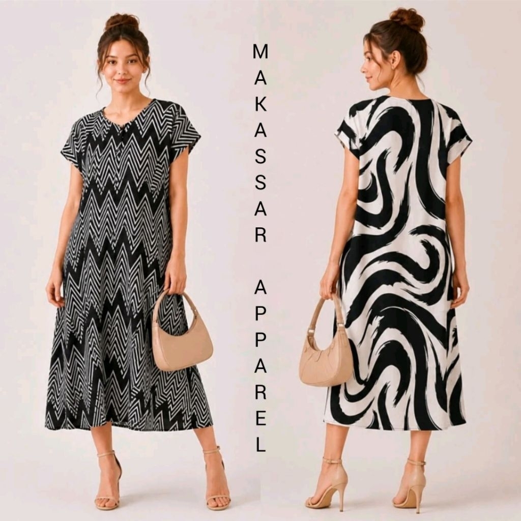 COD - Daster Busui Monochrome By Dayesha |Makassar| Bahan Rayon Jumbo