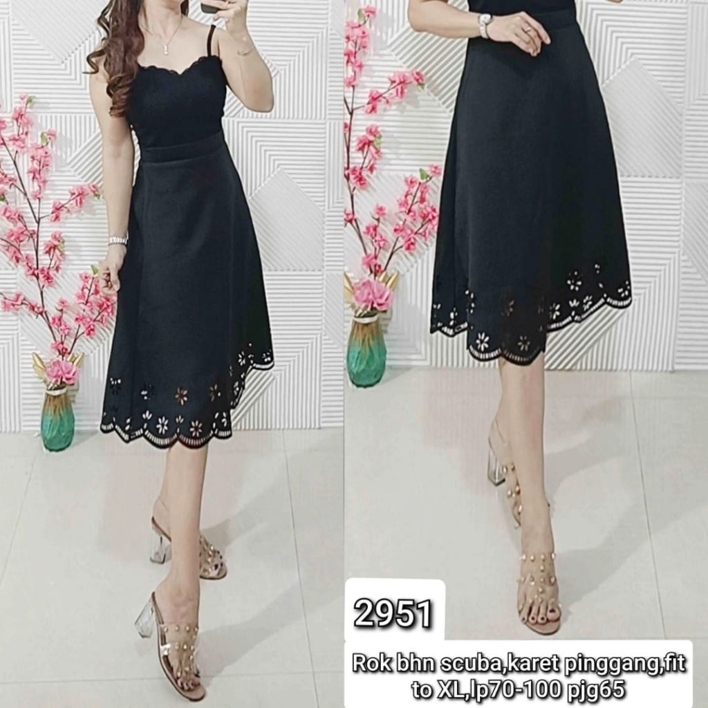 2951 - Rok bhn Scuba kaki Laser bunga , karet pinggang, LP 70-100, Pjg 65