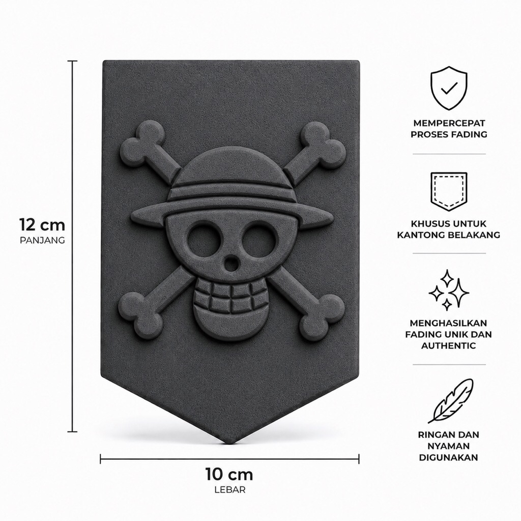 Patch Fading Backpocket Denim ONE PIECE Aksesoris Fading denim Kantong belakang