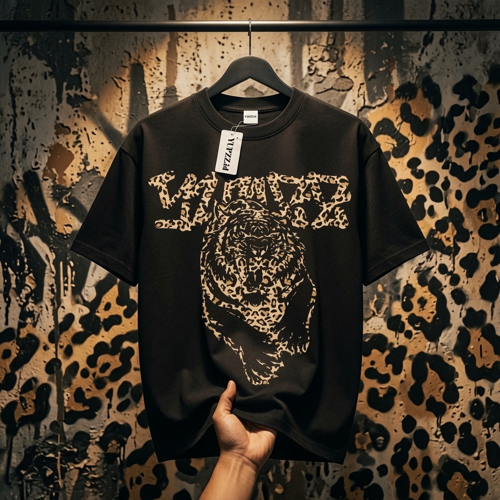 Kaos Motif Leopard Black 24S 200 GSM Cotton Combed Premium Baju Distro Graphic Pria Wanita Unisex