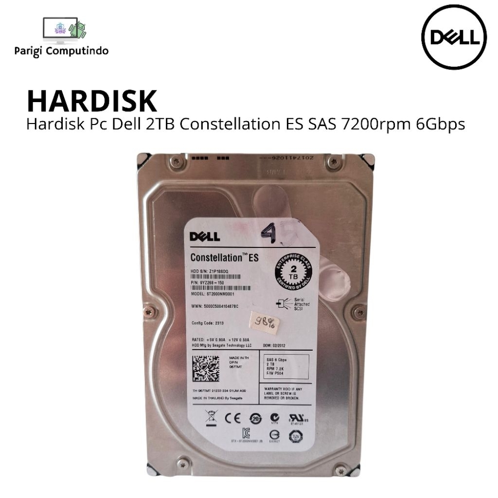 Hardisk 2TB Dell Constellation SAS HDD 6Gbps 7200Rpm Bekas