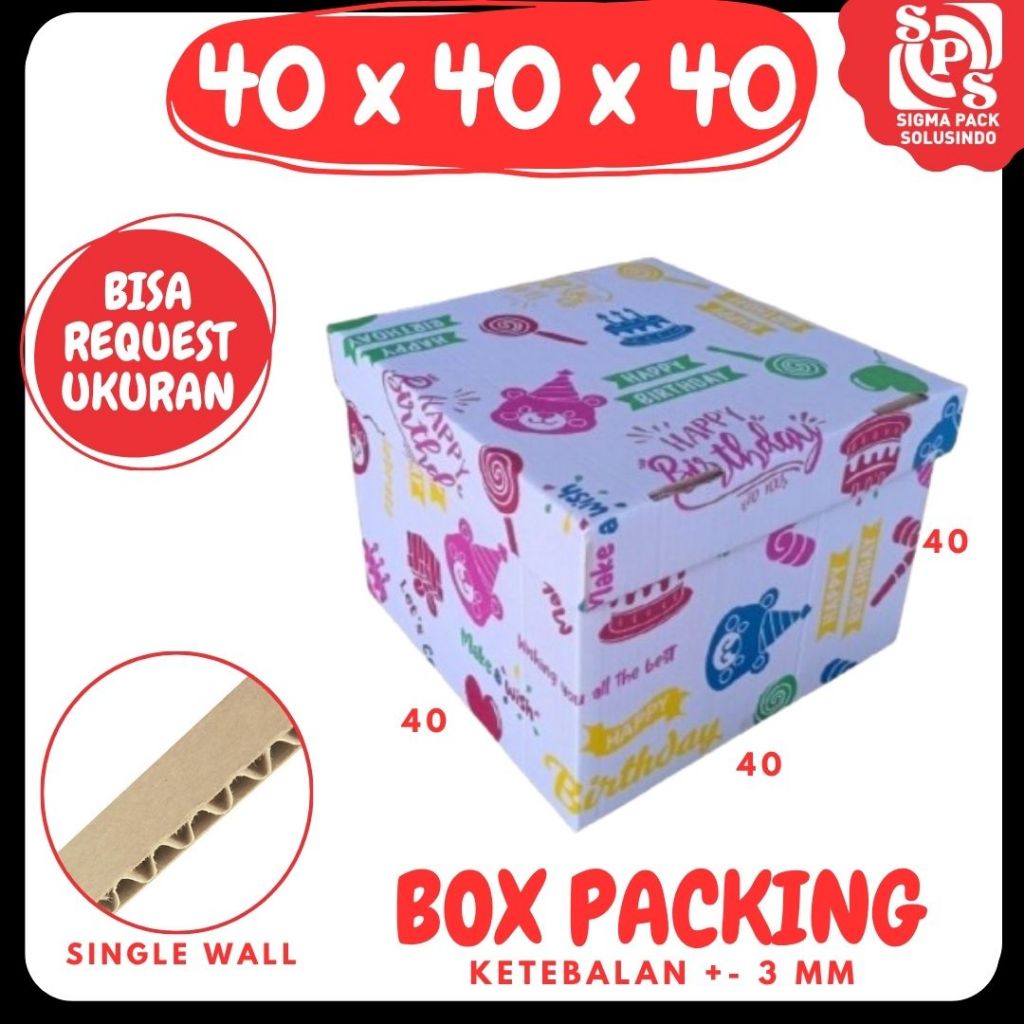 Box Ulang Tahun 40x40x40 / 40x40x30 / 40x40x20 / 40x40x10 Kardus happy Birthday Kado Ultah Dus Bonek