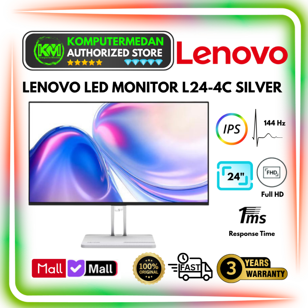 Monitor LED LENOVO L24-4C  L24 4C 24" inch SILVER FHD IPS 144Hz 1ms Speaker Frameless