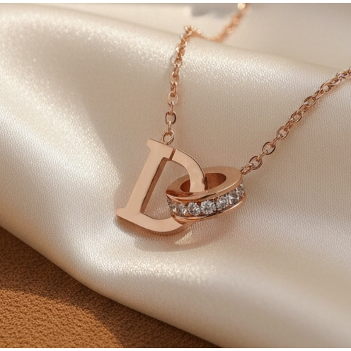 Kalung Wanita elegan titanium model liontin huruf D - 204#
