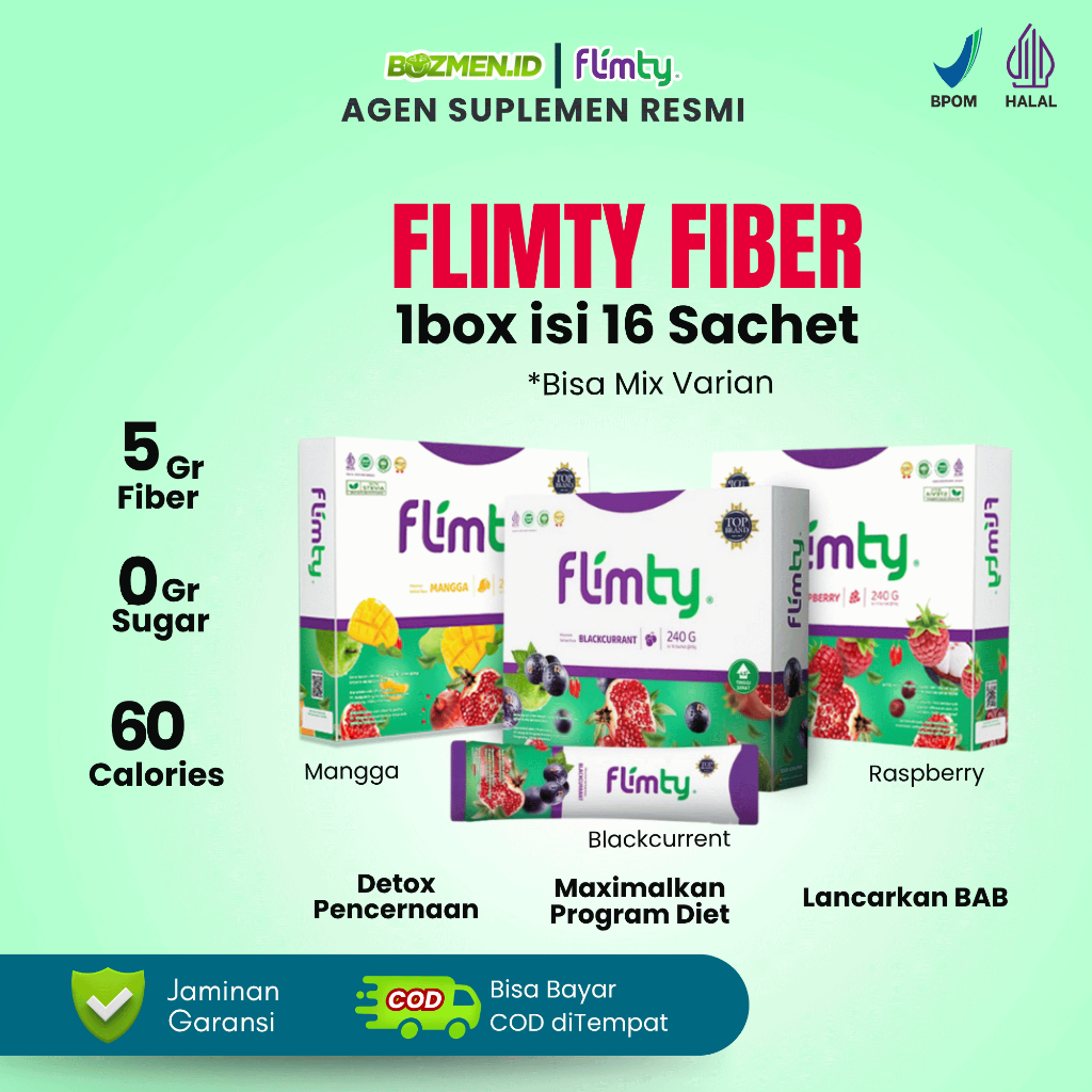 Flimty Fiber Malang - Flimty Pelangsing, Flimty Original BPOM Halal, Antioksidan, Detox Pencernaan, 