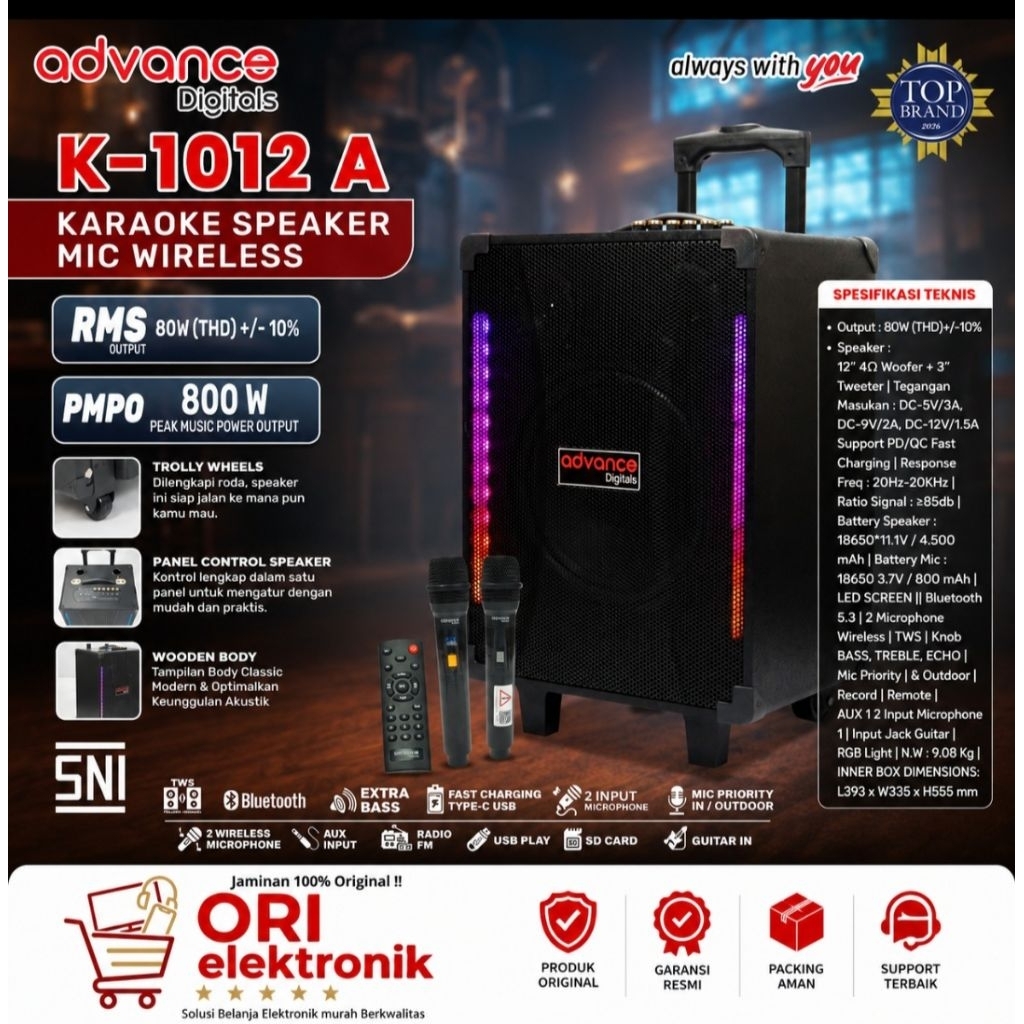 ADVANCE DIGITAL SPEAKER PORTABLE BLUETOOTH KARAOKE MIC WIRELESS K-1012A