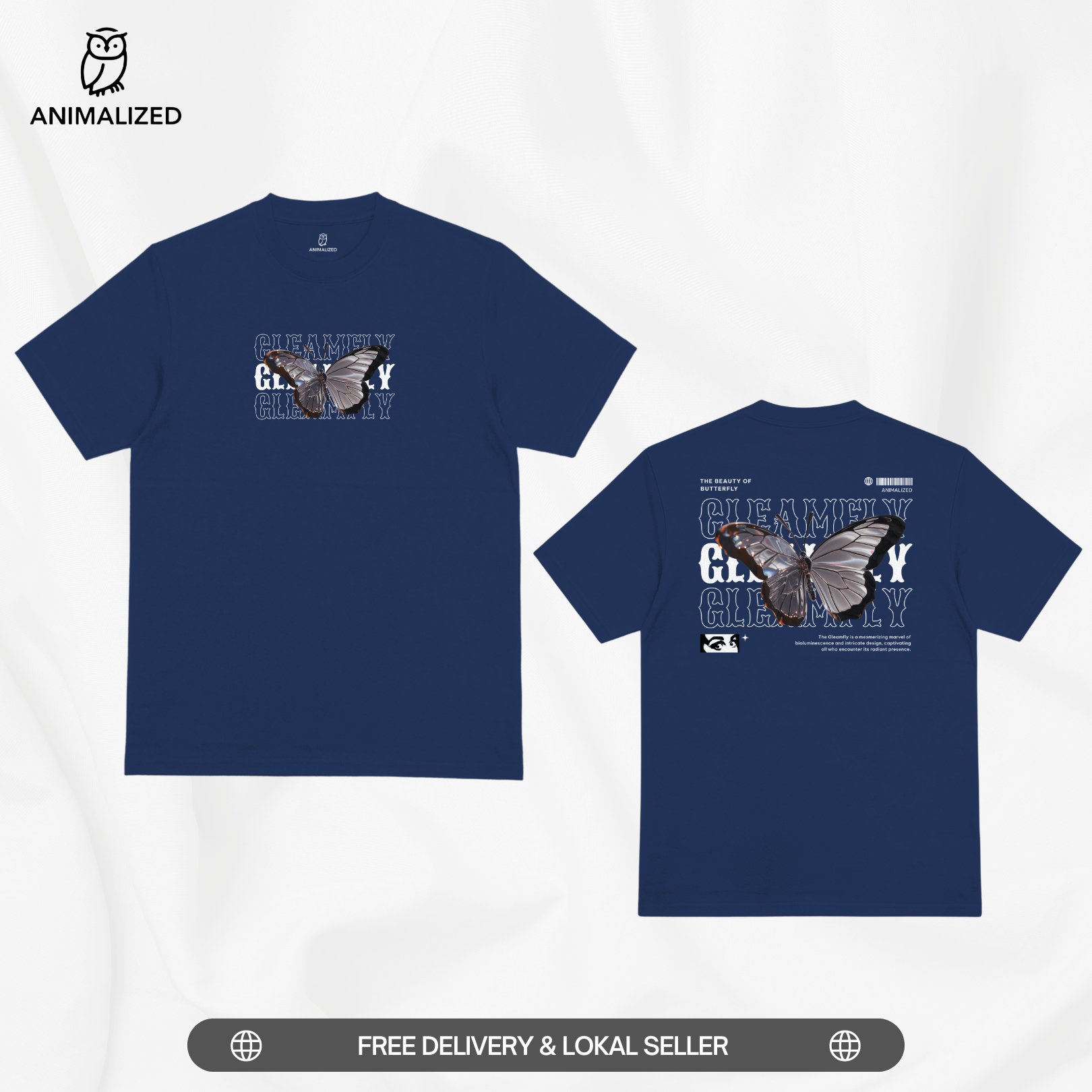 Animalized Kaos Pria Baju Kupu Kupu Butterfly Cleamely