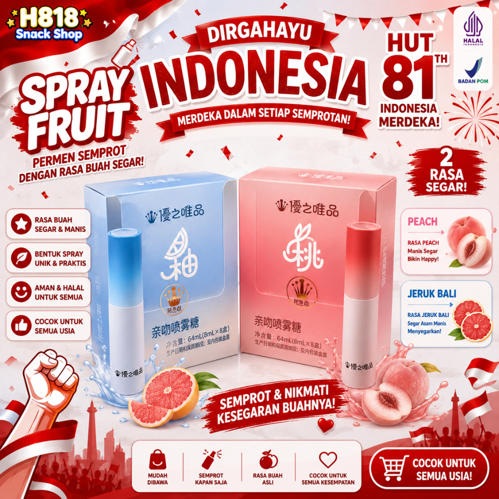 Spray Fruit Candy Permen Semprot Cium Rasa Persik Jeruk Bali Premium Halal BPOM Aroma Buah Menyegark
