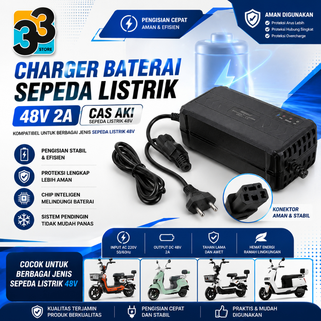 charger sepeda listrik 48v 2A cas aki sepeda listrik 48v - Store Of 33