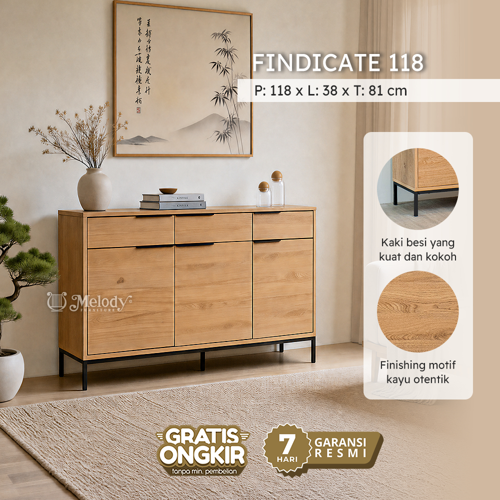 Melody Furniture - Laci Buffet Japandi Credenza Serbaguna FINDICATE Sideboard 118 cm