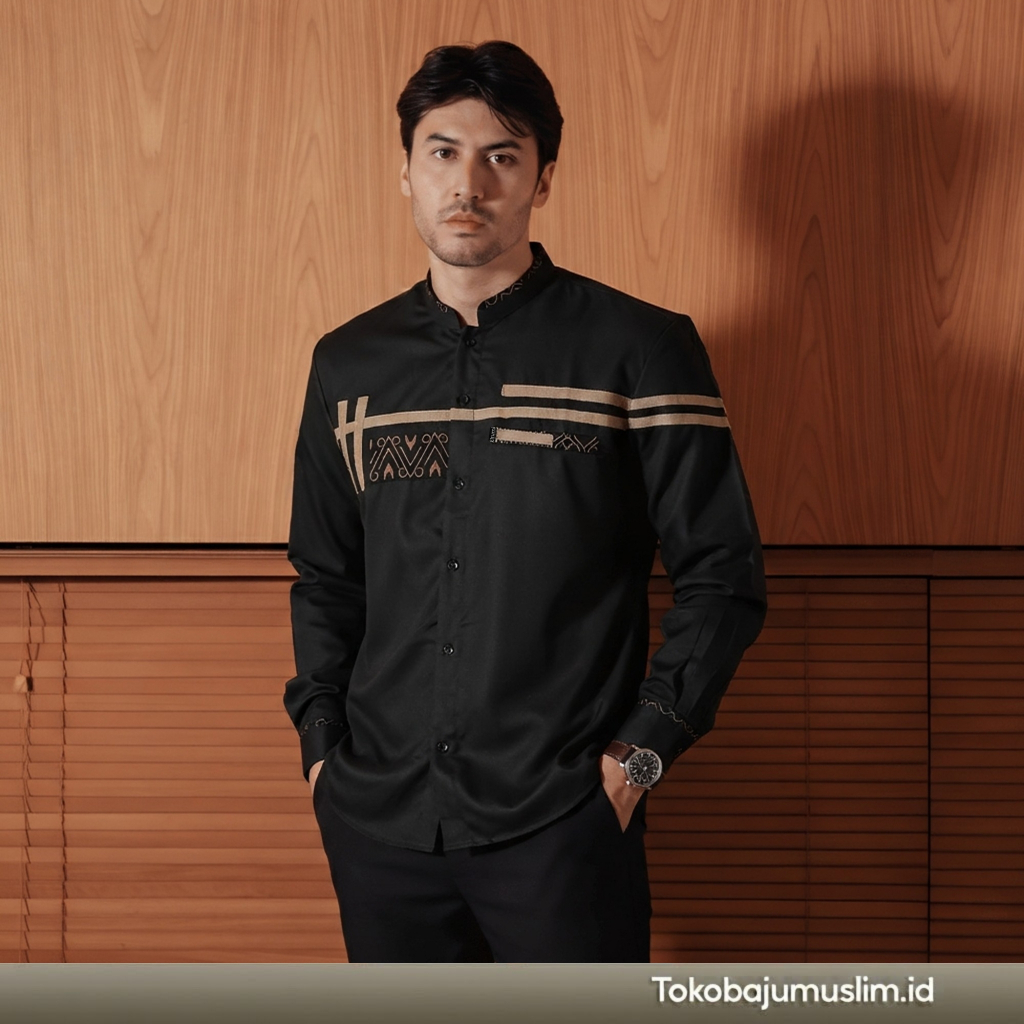 Baju Koko Pria Lengan Panjang Kombinasi Batik Motif Zolied Series