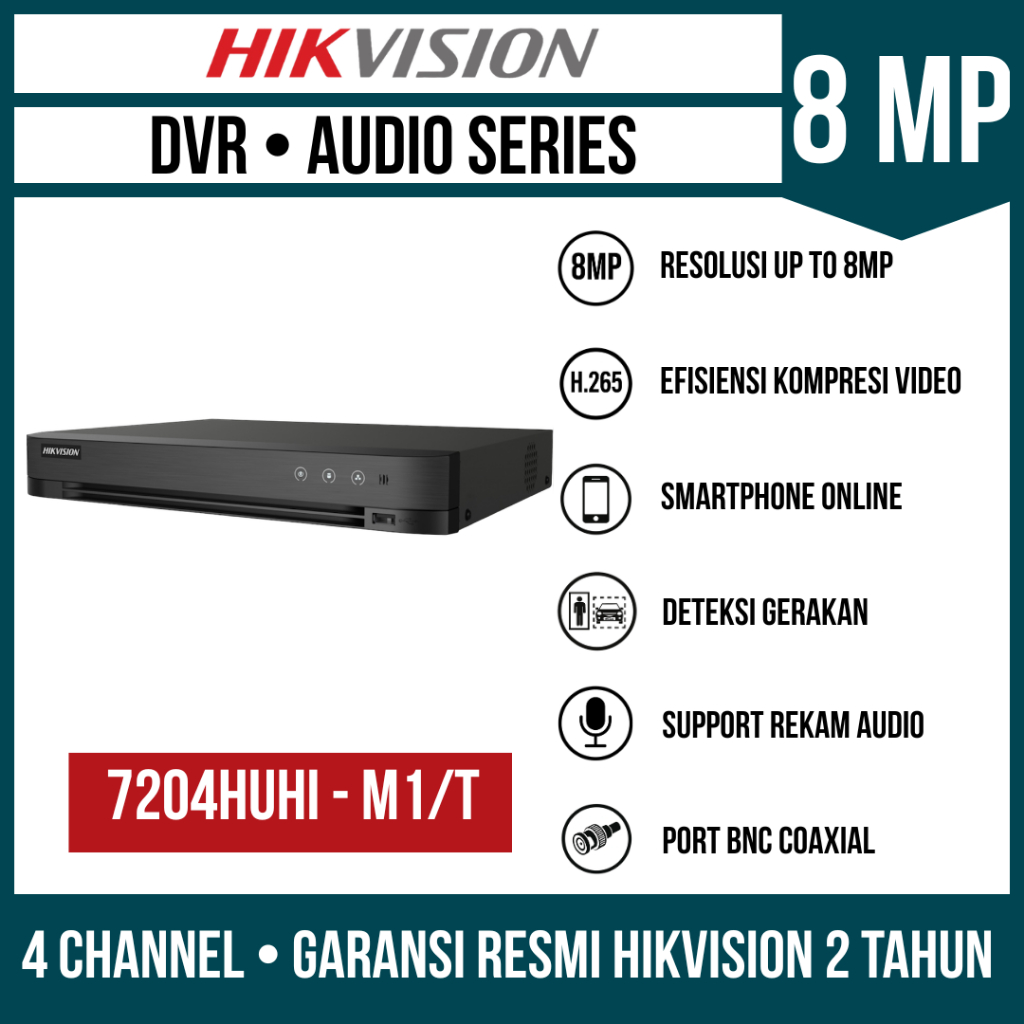 DVR Hikvision 8MP 4 Channel 8 Channel 16 Channel Audio Series Turbo HD