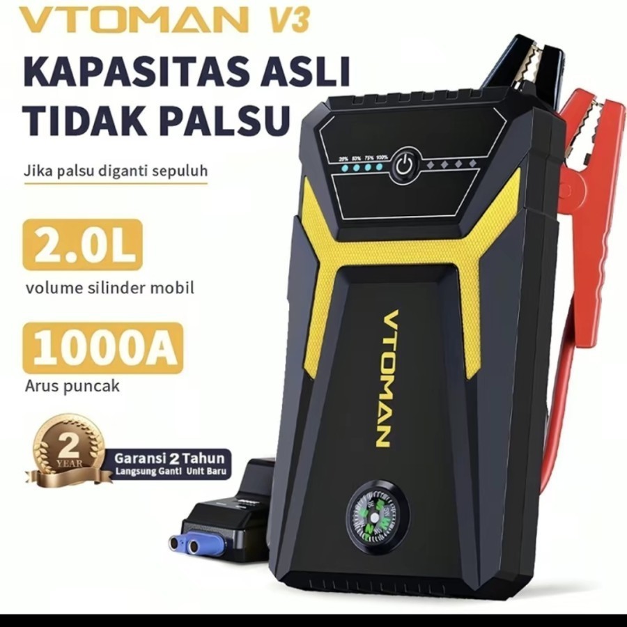 VTOMAN V3 PRO JUMP STARTER AKI MOBIL MOTOR POWERBANK 6000mah jumper aki kendaraan. Powerbank portabl