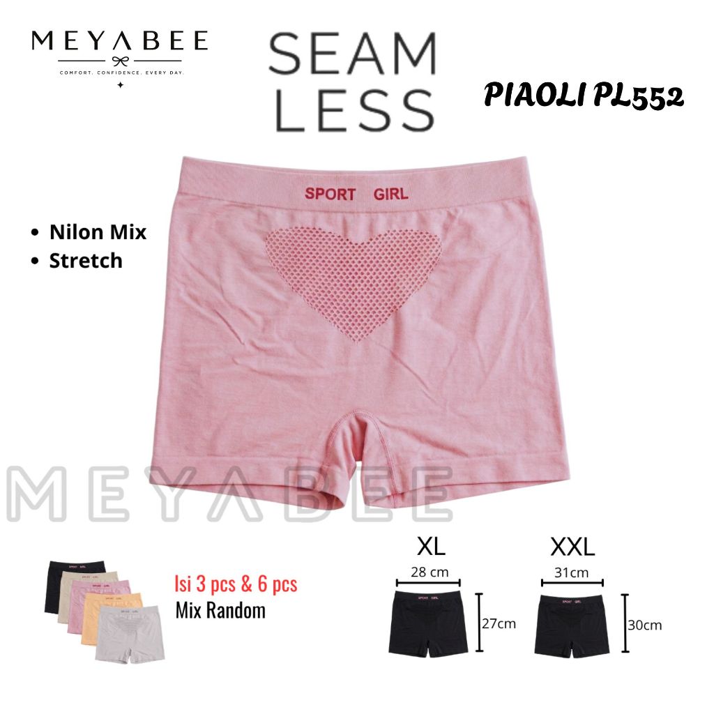 PIAOLI Boxer Wanita Seamless PL552 Celana Dalam Sport Nilon Jumbo XL XXL Isi 3/6 Pcs Murah