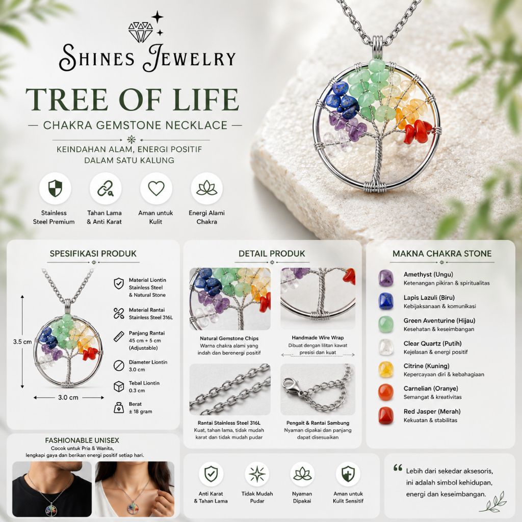 Set kalung stainless steel dengan liontin orgonite gems batu alami