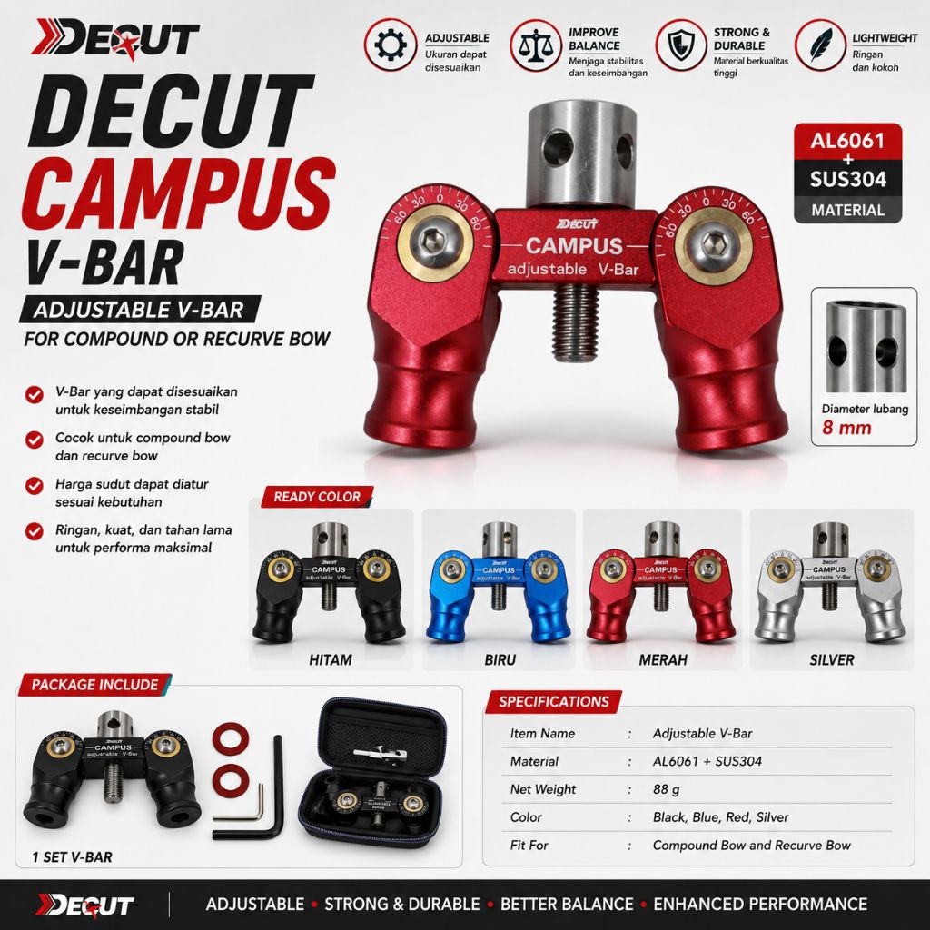 DECUT Campus Adjustable V-Bar | Connector Stabilizer Recurve & Compound Bow | V-Bar Busur Panah Arch