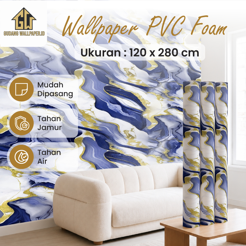 Wallpaper Dinding Marble 1.2 x 2.8 Meter Tebal 2.5mm Wallpaper Motif Vinyl Marble Foam Roll / Dekora