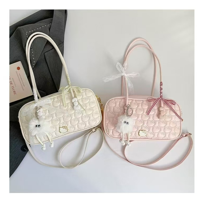 RJ 27387 RISCE TAS TOTE IMPORT FREE GANTUNGAN LUCU WANITA CEWEK PEREMPUAN JAKARTA BATAM WHITE PINK Z
