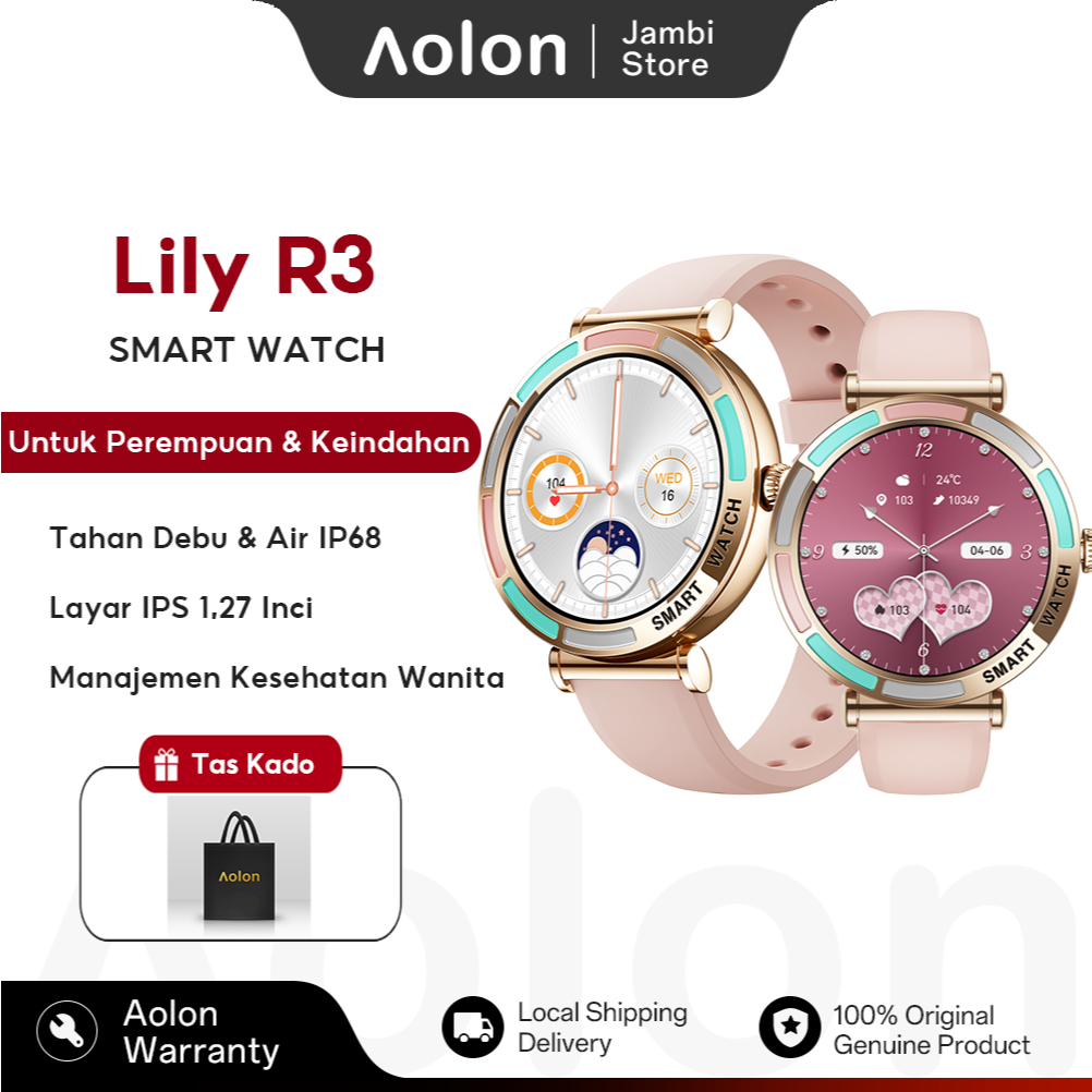 Aolon Lily R3 Smartwatch Wanita Waterproof 1ATM Bluetooth Call Menstrual Monitoring Sports Tracking 