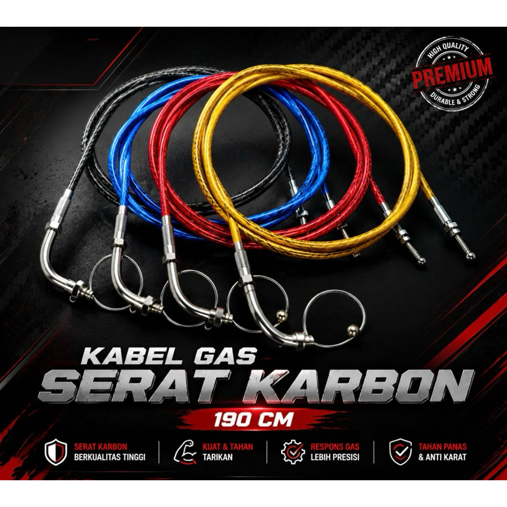 KABEL GAS PANJANG 190 CM KABEL GAS SPONTAN KABEL GAS KARBON SERAT KABEL GAS WARNA KABEL GAS CARBON