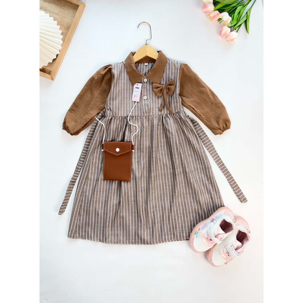 GAMIS ANAK PEREMPUAN MODEL ANDINI 1-9 TAHUN FREE TAS COKELAT