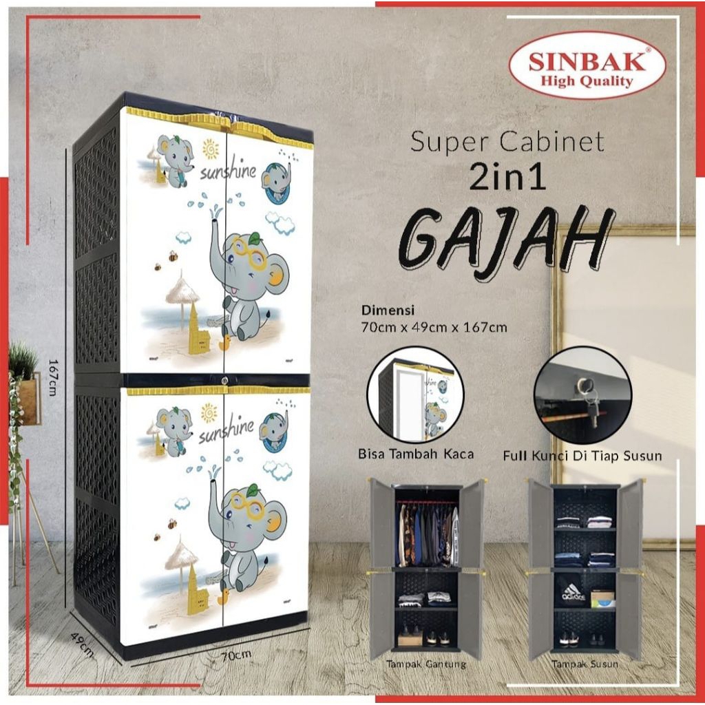Lemari sinbak super cabinet TANPA  KACA Motif GAJAH