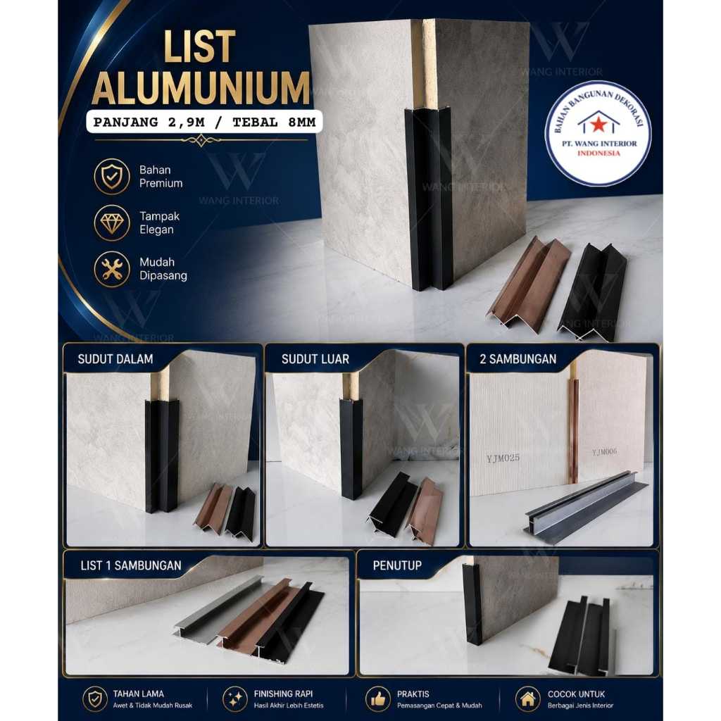 HOT SALE!!! LIST PANEL ALUMUNIUM / LIST PENUTUP / LIST SAMBUNGAN / LIST SUDUT ALUMUNIUM MURAH TERBAR