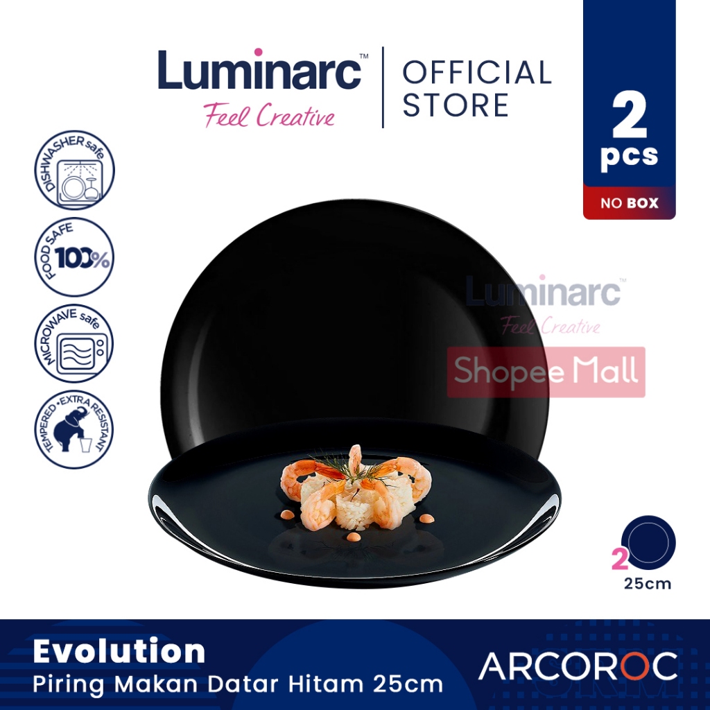 ARCOROC Piring Makan Datar Hitam Evolution 25cm - 2pcs