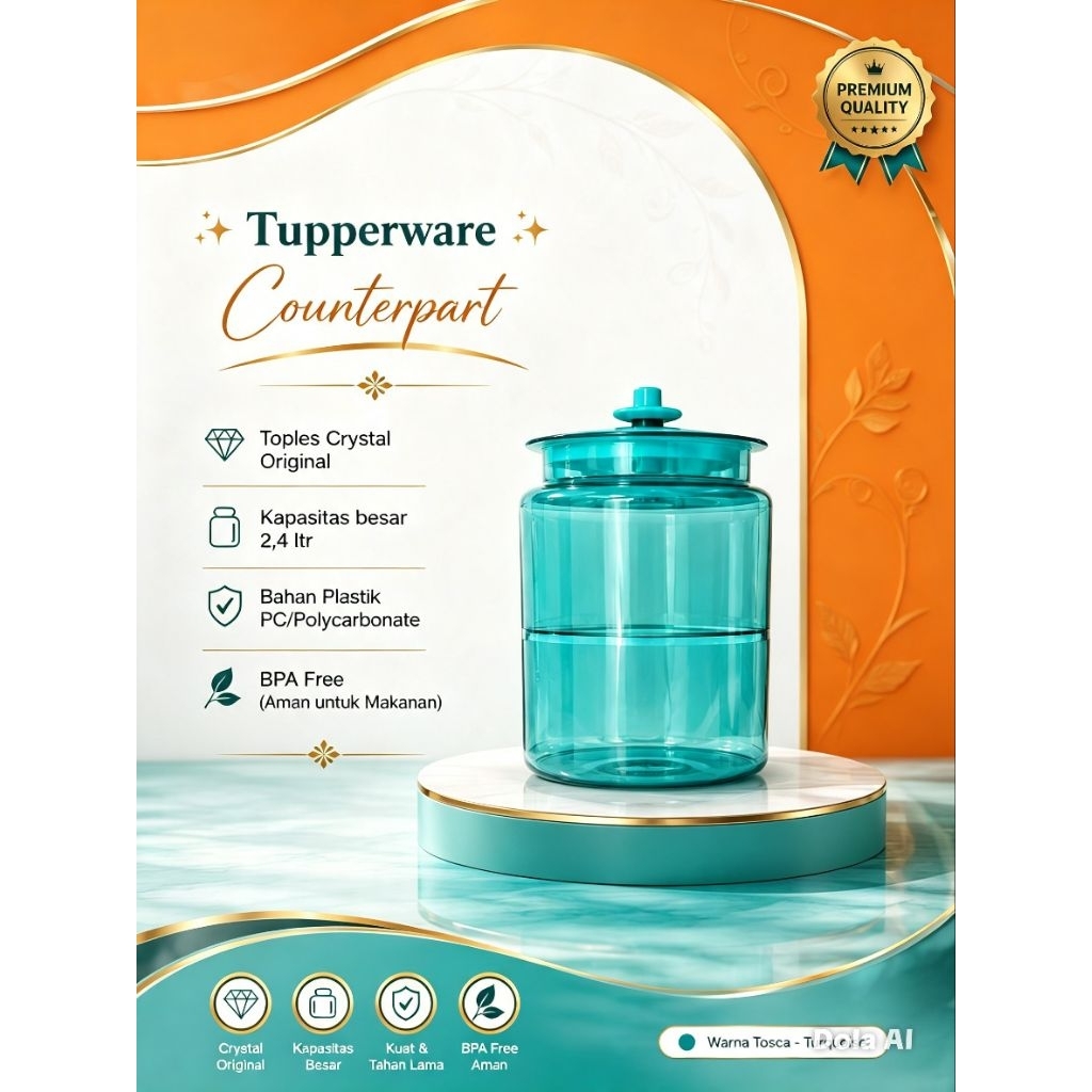 Tupperware Counterpart 2.4L Tosca Toples Crystal Original Policarbonate Anti Pecah Kedap Udara Wadah