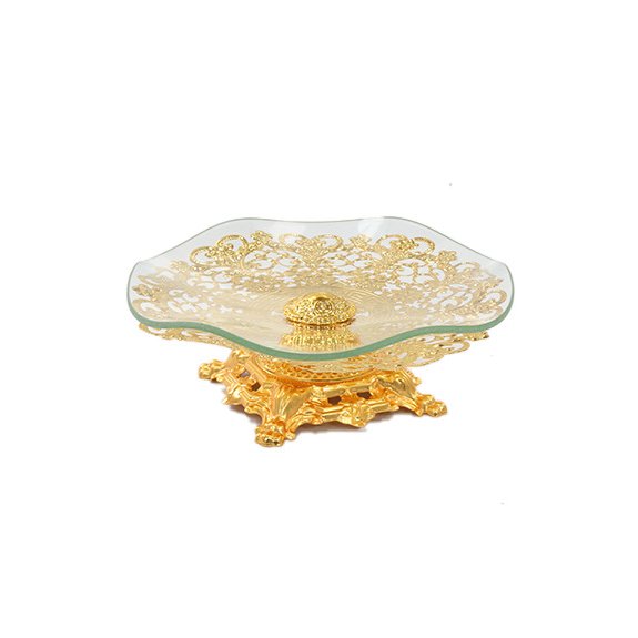 Piring Nampan Mini Kaca Tebal Gold Premium Mewah Wadah Cake Tempat Mini Cemilan Dekorasi Meja Nampan