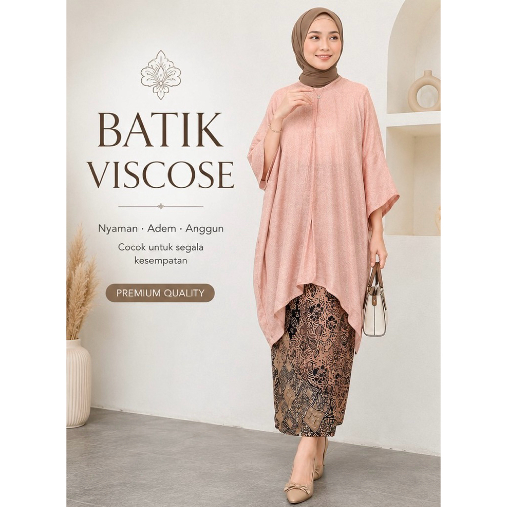 Kaftan Batik Tunik Viscose Peach by Mars batik / atasan batik viscose