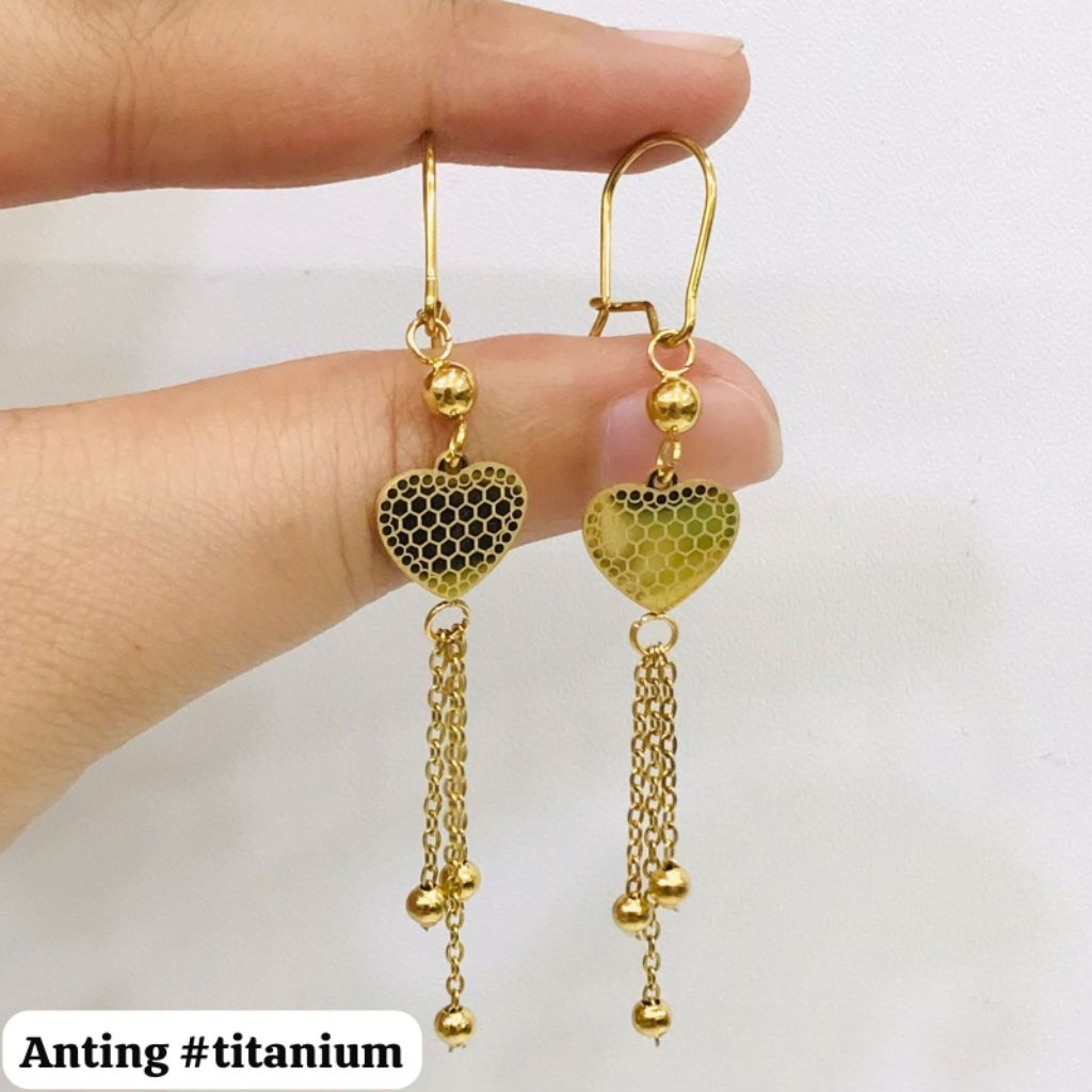 ANTING MOTIF HATI TITANIUM WARNA GOLD