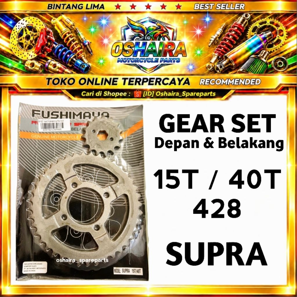 GEAR SET SUPRA 15T/40T-428 // GEAR SET HONDA SUPRA, GEAR PAKET SUPRA, GIGI TARIK SUPRA