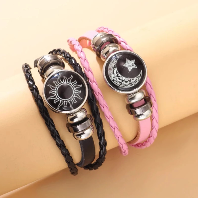 (1 Pcs)Gelang Couple Kekasih Matahari dan Bulan Gelang Couple Pasangan Bintang Bulan Kulit Gelang Ma