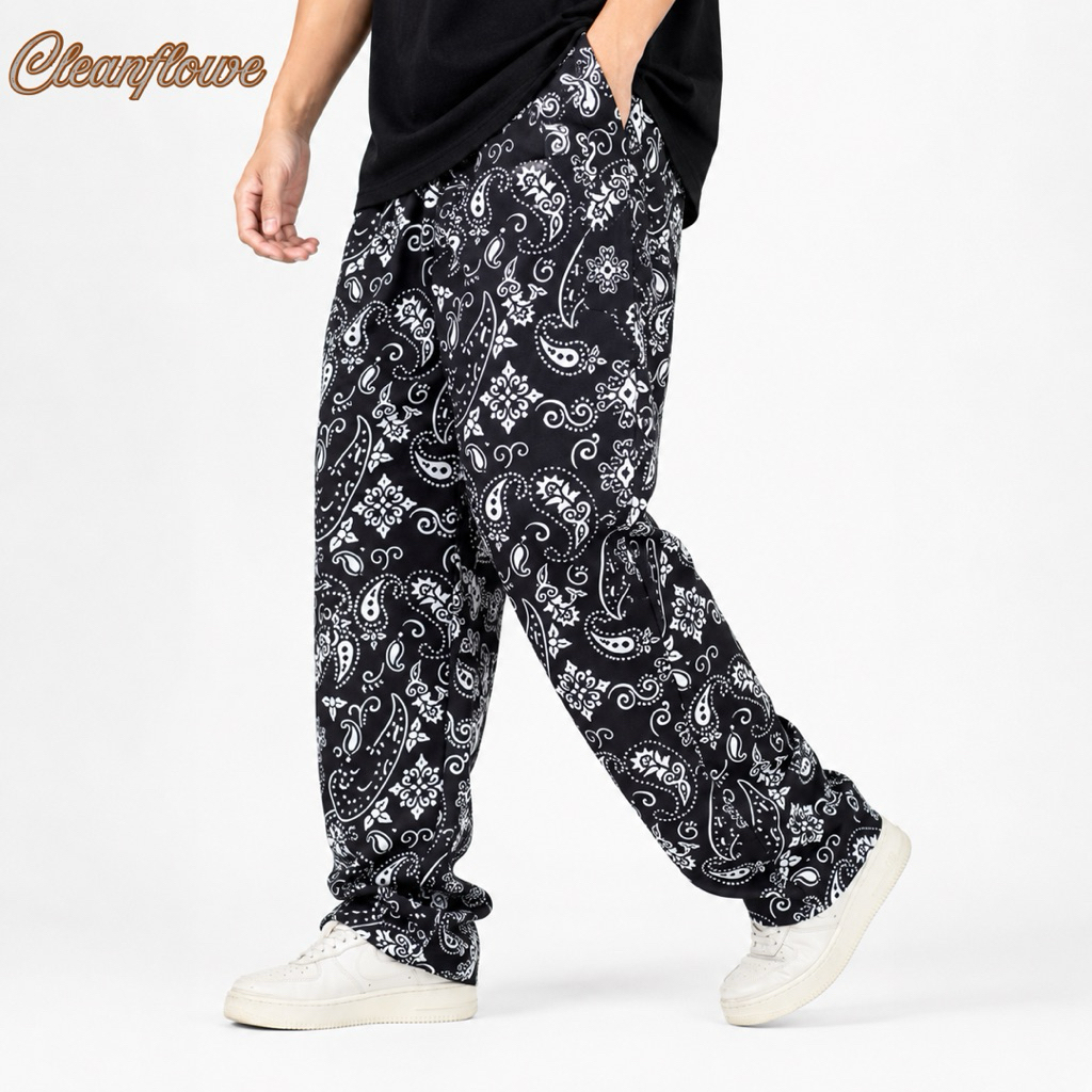 Celana Batik Loose Pants Bandana Hitam Celana Panjang Pria Wanita Casual Bermotif Keren Nan Trendy