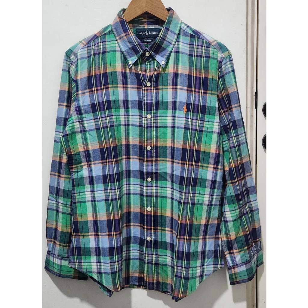 Ralph Lauren Button Down  Custom Fit linen Plaid Multicolor Shirt