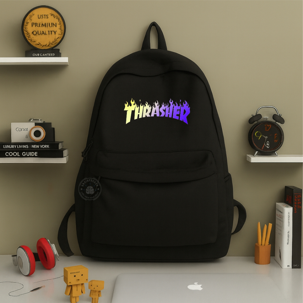 Tas Ransel Distro Original / Tas Backpack Unisex Keren Style 2023 / Tas Motif Thrasher Kekinian