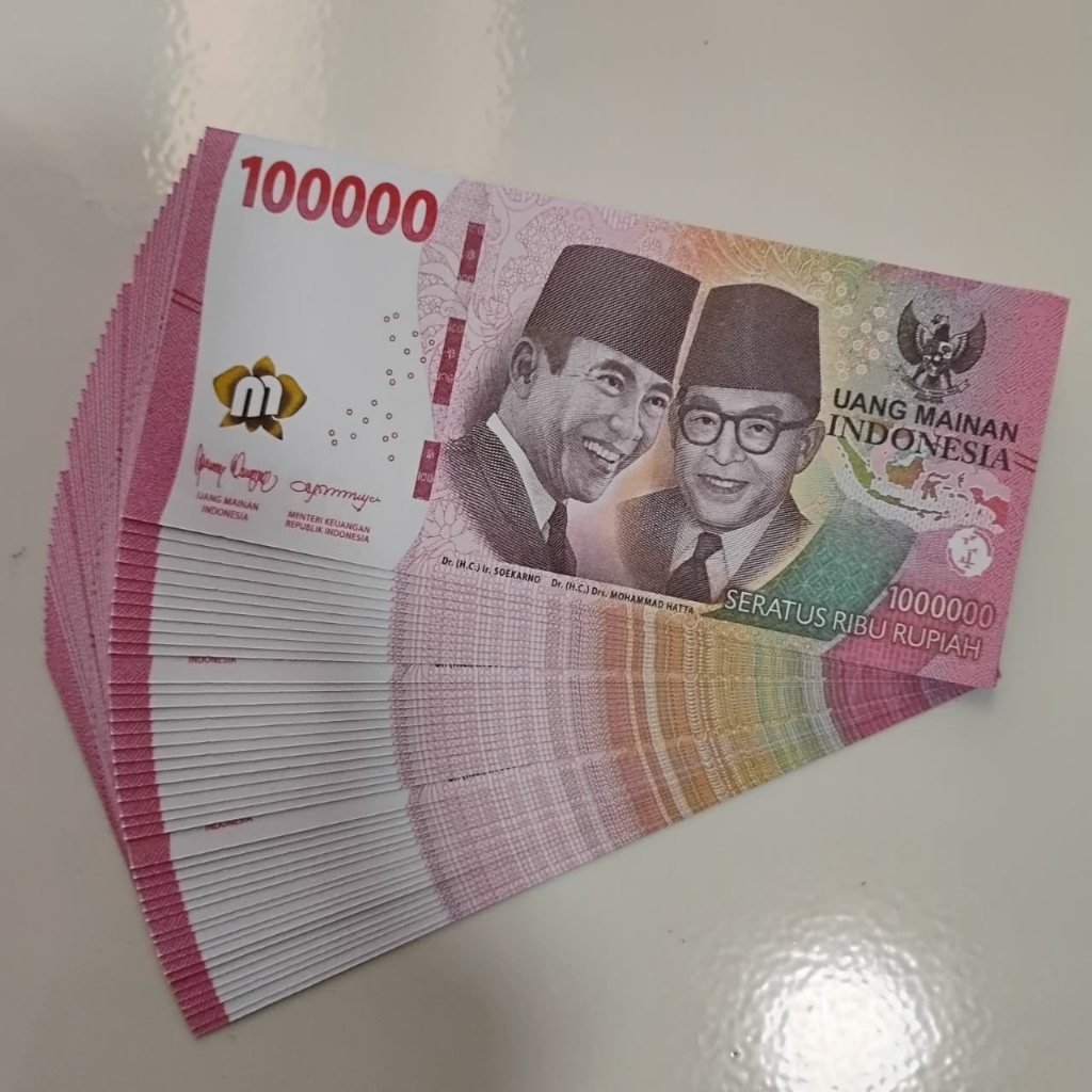 100 Lembar Uang Mainan - Model 100.000, Bahan Berkualitas, uang bucket, mahar premium