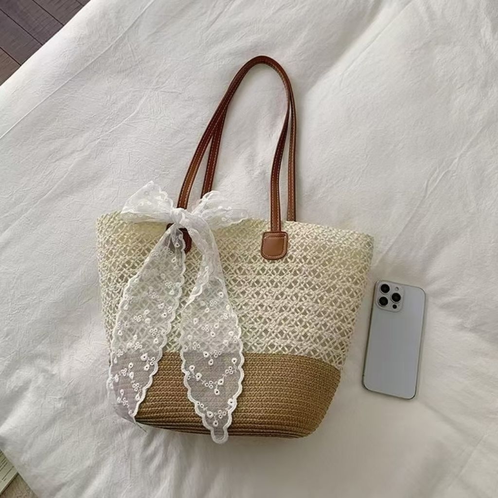 7027 TOTE NAG TAS TOTE BAHAN STRAW LUCU TAS PANTAI CEWEK TERBARU