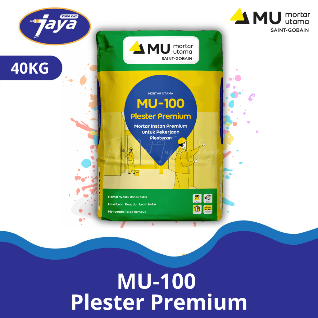 MU 100 Mu100 Plester Premium Mortar Semen Instan Plester Dinding Halus 40Kg 40 Kg