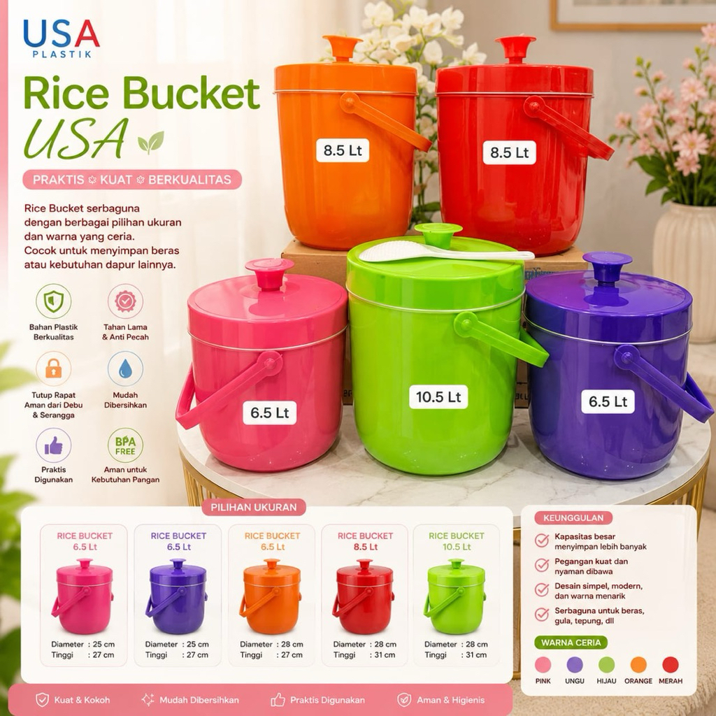 Ricebucket Termos Es Termos Nasi 6,5 , 8,5 & 10,5 Liter Air  USA Termos Nasi Polos + Centong Termos 
