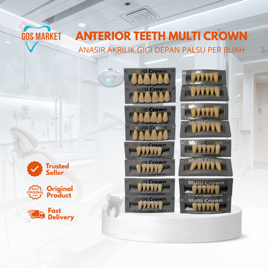 MULTI CROWN ANASIR GIGI DEPAN/ANTERIOR PALSU AKRILIK PER PAPAN ISI 6 BUAH | GIGI PALSU