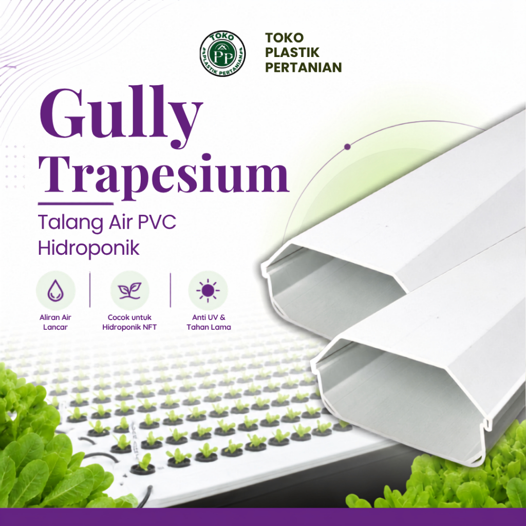 Talang/Gully Trapesium Hidroponik | Talang Air PVC NFT Panjang 4-6 Meter