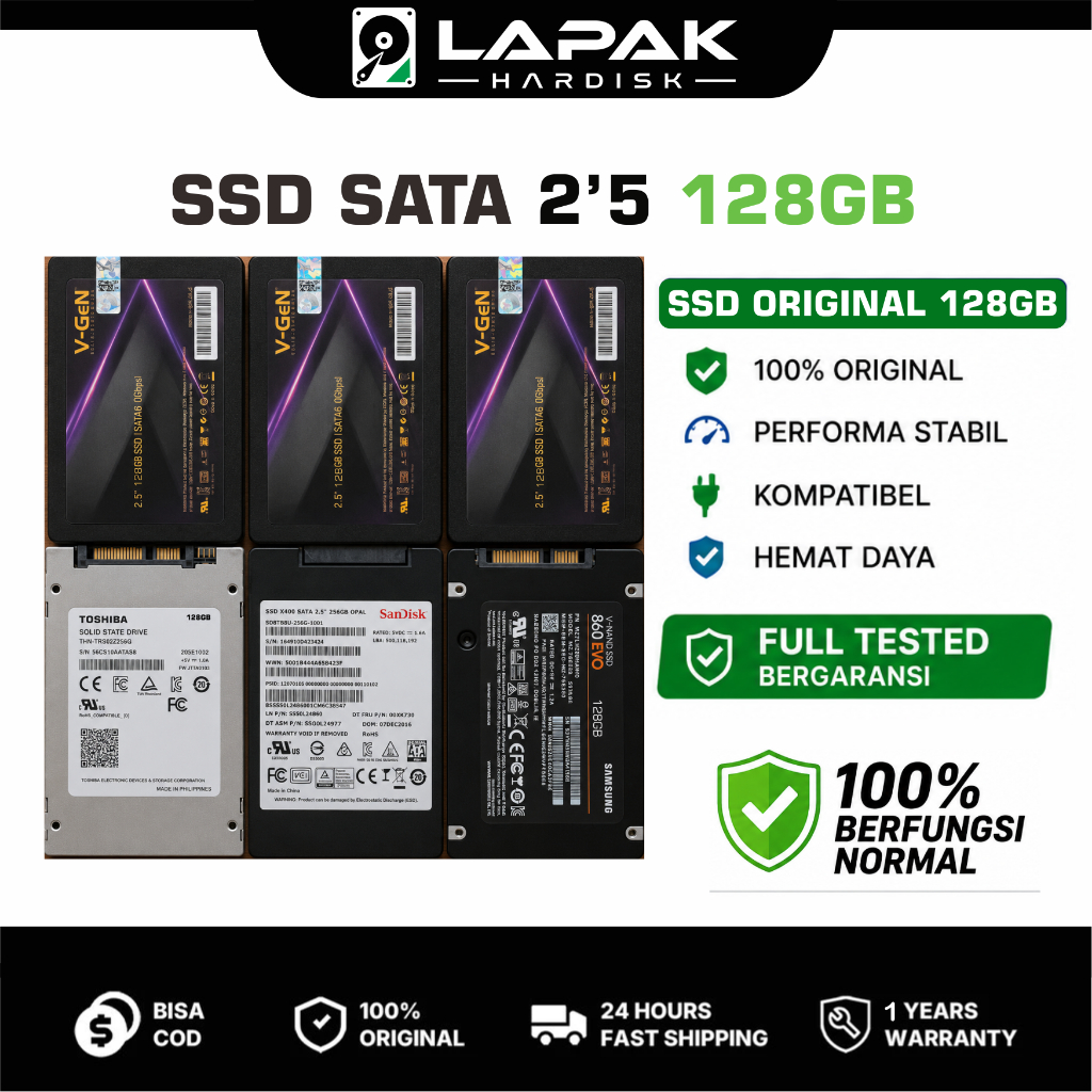 SSD V-Gen 128GB-1TB SATA Untuk PC Laptop Cepat SSD SATA 128GB 2,5 BERGARANSI SENTINEL 100%